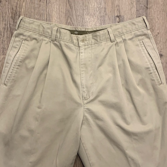 Savane Men’s Pleated Chino Pants Trousers Khaki with Cuffs 38 x 31 Office Preppy - Picture 4 of 13